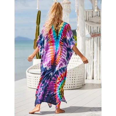 Plus Size Boho Floral Kaftan Maxi Cover Up Swimwear Plus Size Boho Floral Kaftan Maxi Cover Up Swimwear with Batwing Sleeves