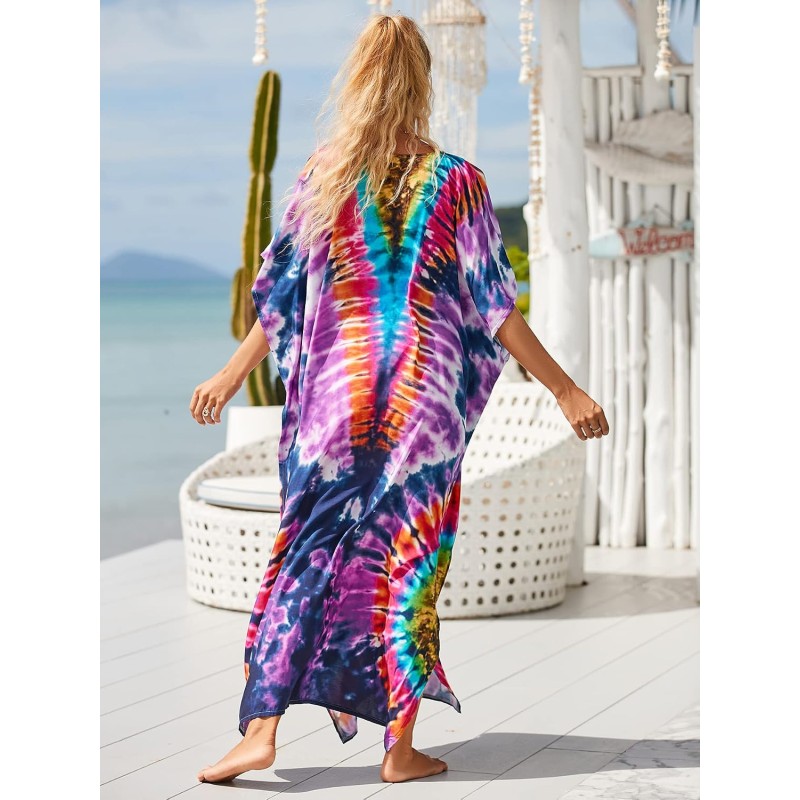 Plus Size Boho Floral Kaftan Maxi Cover Up Swimwear Plus Size Boho Floral Kaftan Maxi Cover Up Swimwear with Batwing Sleeves