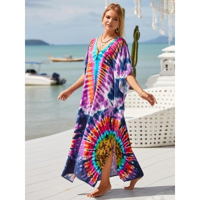 Plus Size Boho Floral Kaftan Maxi Cover Up Swimwear Plus Size Boho Floral Kaftan Maxi Cover Up Swimwear with Batwing Sleeves