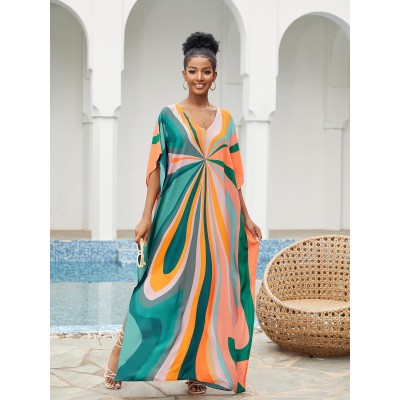 Plus Size Bohemian Floral Kaftan Maxi Swim Cover Up