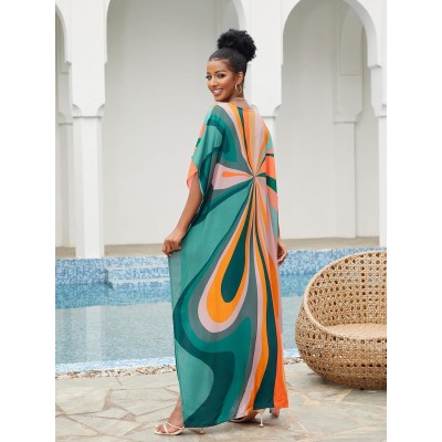 Plus Size Bohemian Floral Kaftan Maxi Swim Cover Up
