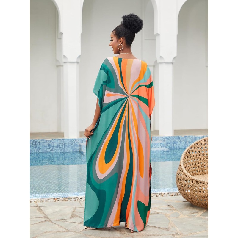 Plus Size Bohemian Floral Kaftan Maxi Swim Cover Up