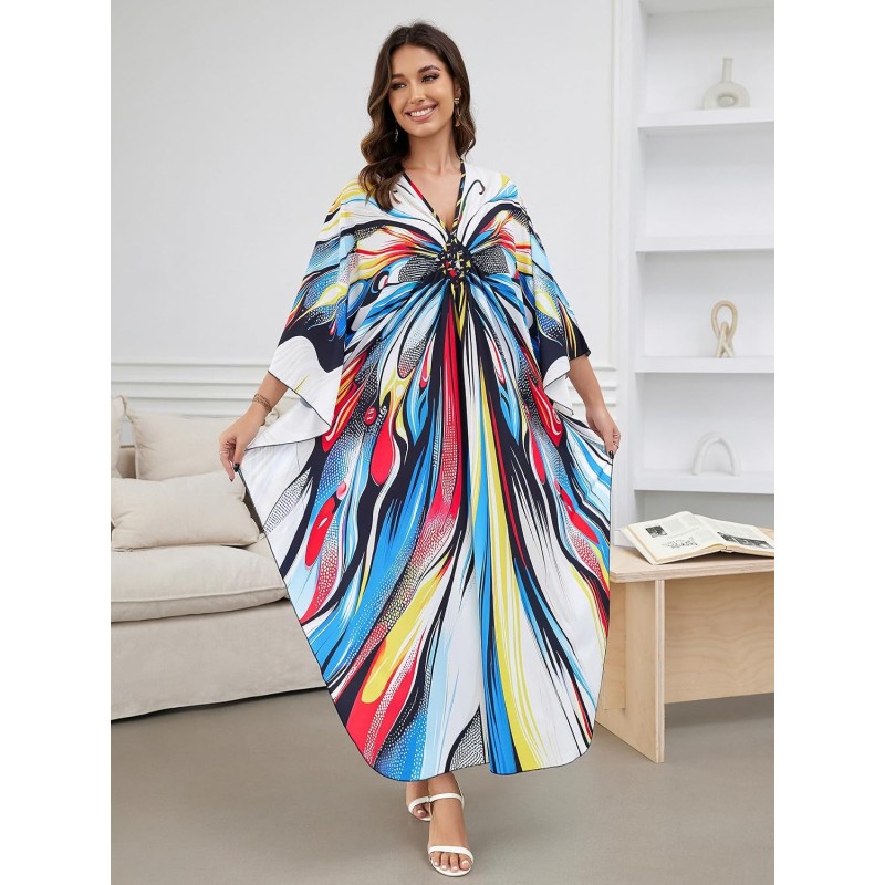 Plus Size Bohemian Caftan Dress Butterfly Print Beach Coverup Plus Size Bohemian Butterfly Print Caftan Dress Beach Bathing Suit Coverup