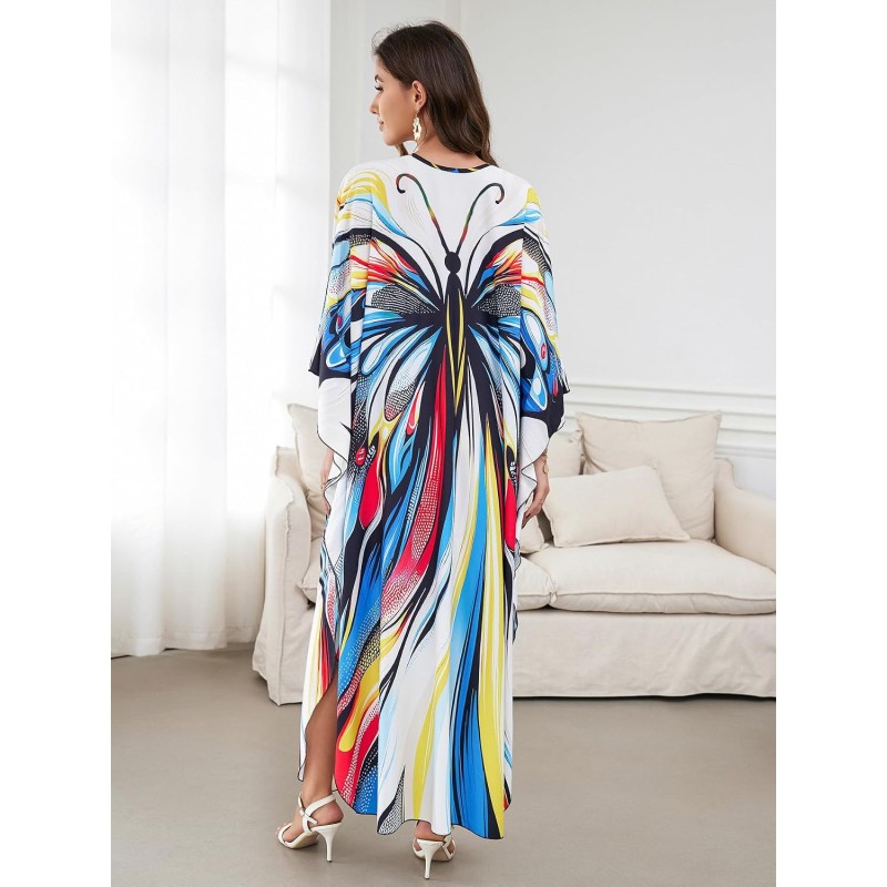 Plus Size Bohemian Caftan Dress Butterfly Print Beach Coverup Plus Size Bohemian Butterfly Print Caftan Dress Beach Bathing Suit Coverup