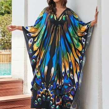 Bathing Suit Coverup Plus Size Bohemian Kimono Caftan Beach Loose Fit Butterfly Wings of Freedom