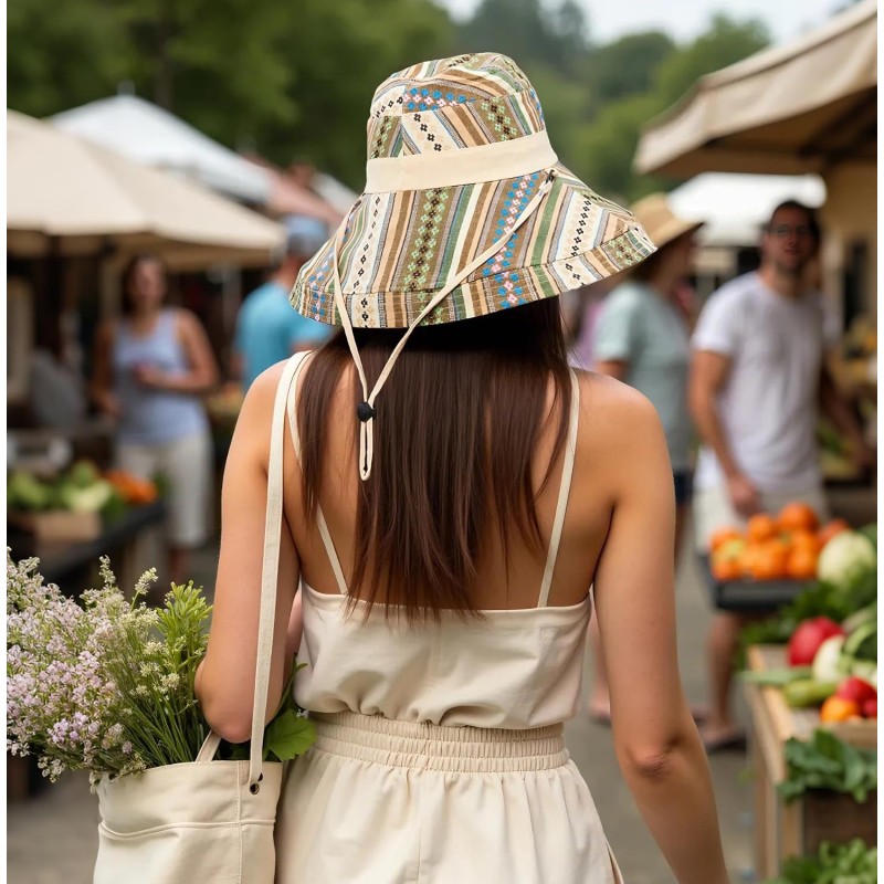 Beige Women’s Reversible Wide Brim Bucket Sun Hat with UPF 50+ Metal Wired Edge