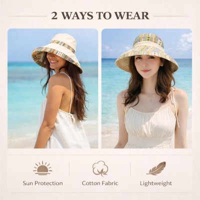 Beige Women’s Reversible Wide Brim Bucket Sun Hat with UPF 50+ Metal Wired Edge