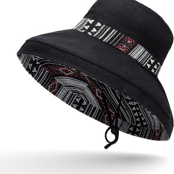 Women's Reversible Wide Brim Sun Hat UPF50+ Metal Wired Edge Boho Beach Gardening Hat Black Women's Reversible Wide Brim Sun Hat UPF50+ Metal Wired Edge Boho Beach Gardening Hat Black