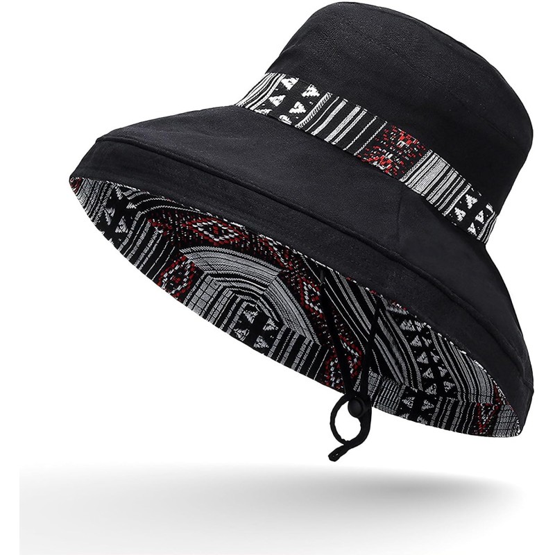Women's black reversible wide brim sun hat with UPF50+ protection
