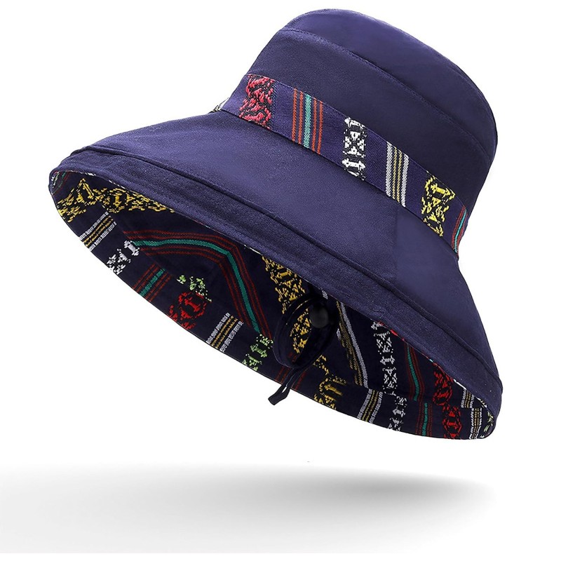 Navy Women's Reversible Wide Brim UPF 50+ Sun Hat for Beach Gardening