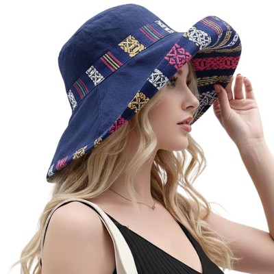 Navy Women's Reversible Wide Brim UPF 50+ Sun Hat for Beach Gardening