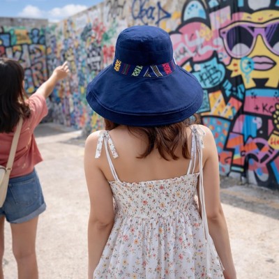 Navy Women's Reversible Wide Brim UPF 50+ Sun Hat for Beach Gardening