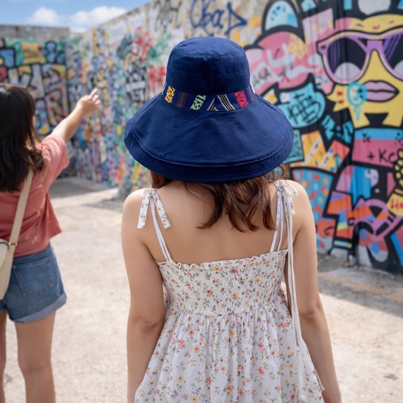 Navy Women's Reversible Wide Brim UPF 50+ Sun Hat for Beach Gardening