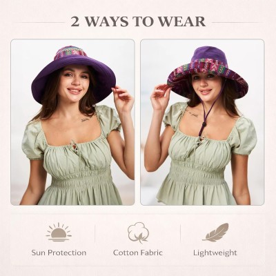 Reversible UPF50+ Beach Gardening Wide Brim Sun Hat Women's purple boho wide brim reversible UPF50+ sun hat with metal wired edge