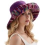 Women’s Purple Boho Wide Brim Sun Hat: Reversible UPF50+ Beach Gardening Hat with Metal Wired Edge