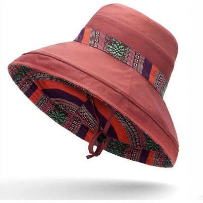 Women's Reversible Wide Brim UPF50+ Sun Hat Reddish Brown Boho