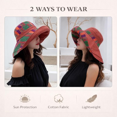 Women's Reversible Wide Brim UPF50+ Sun Hat Reddish Brown Boho