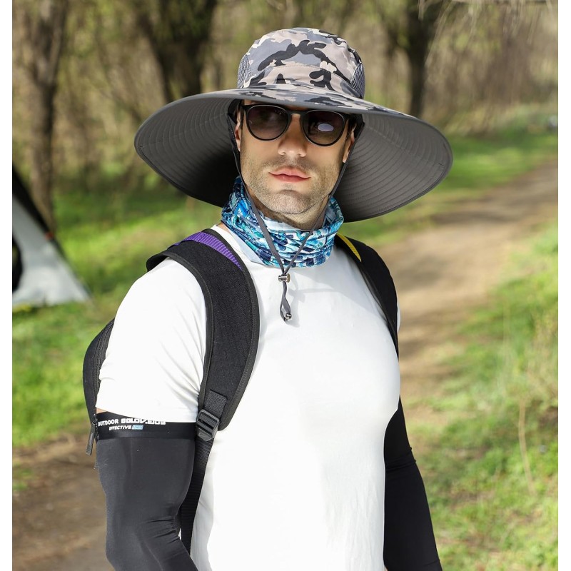 Unisex UPF50+ wide brim sun hat for outdoor fishing