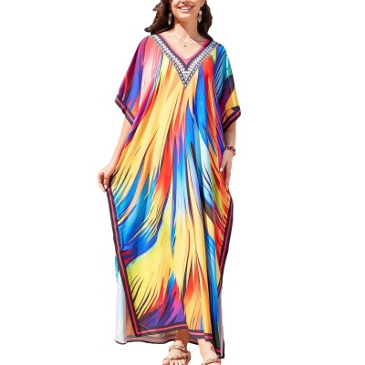 Women's Plus Size Floral Kaftan Swim Coverup for Beach
