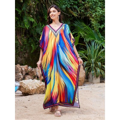 Women's Plus Size Floral Kaftan Swim Coverup for Beach