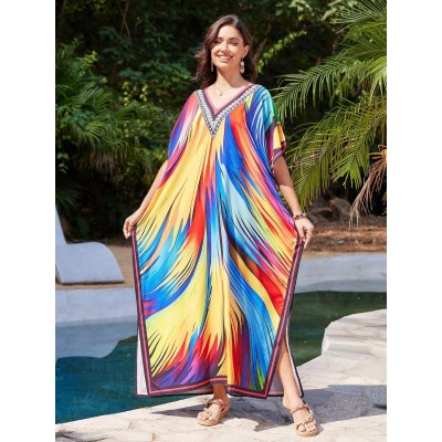 Women's Plus Size Floral Kaftan Swim Coverup for Beach