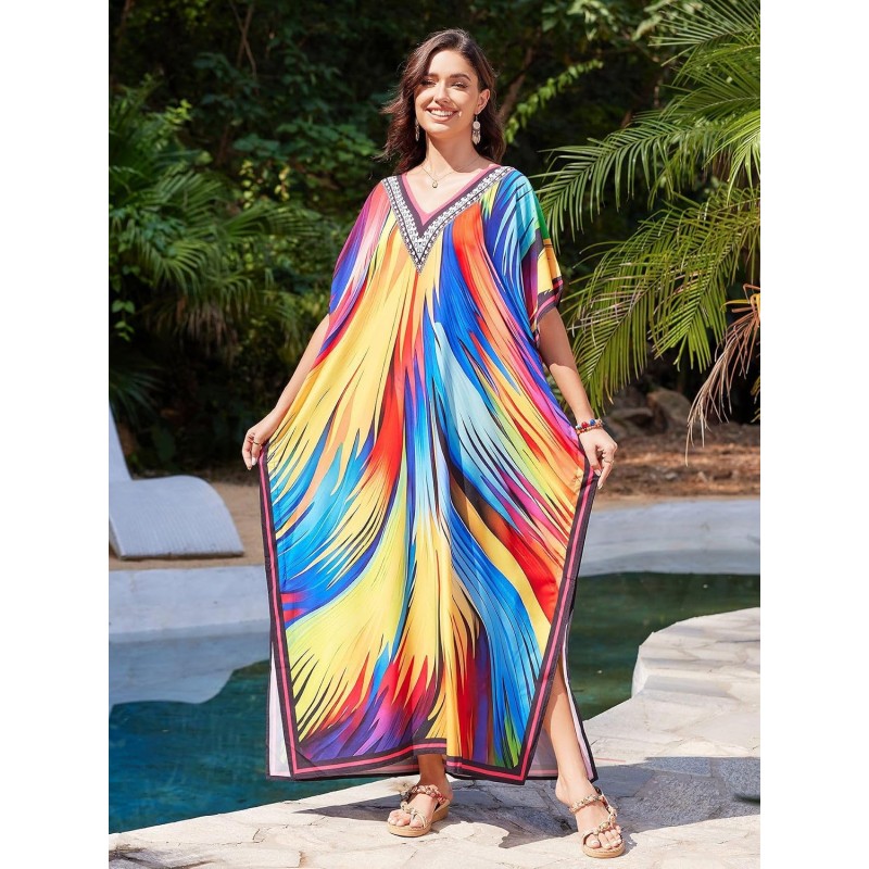 Women's Plus Size Floral Kaftan Swim Coverup for Beach