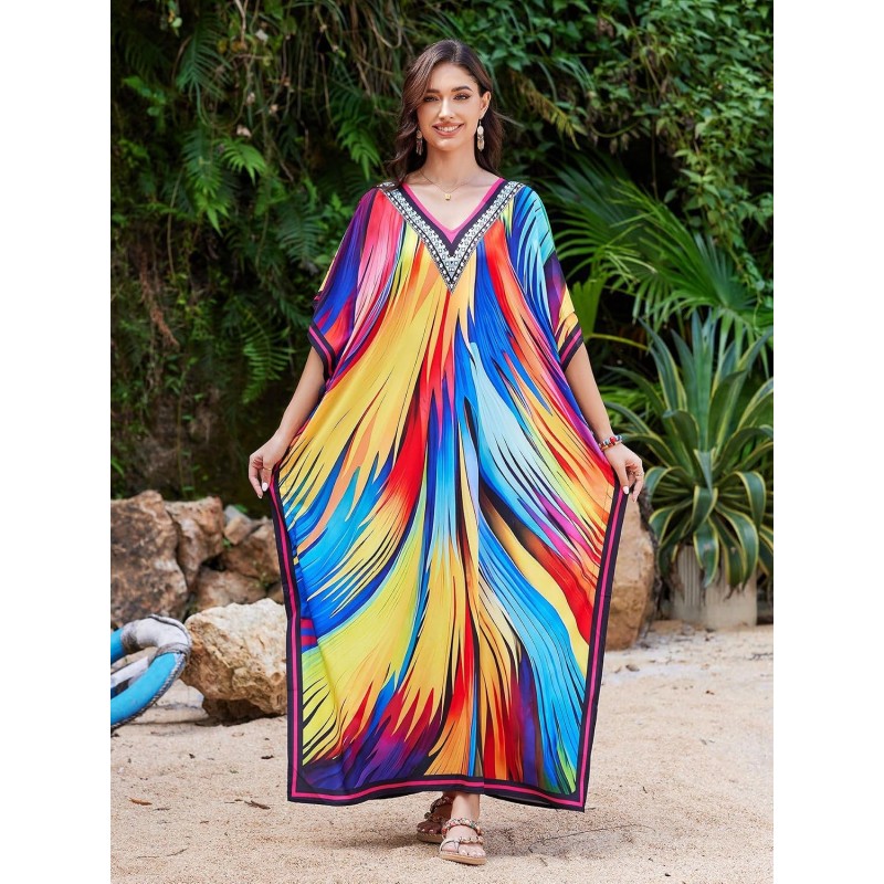 Women's Plus Size Floral Kaftan Swim Coverup for Beach