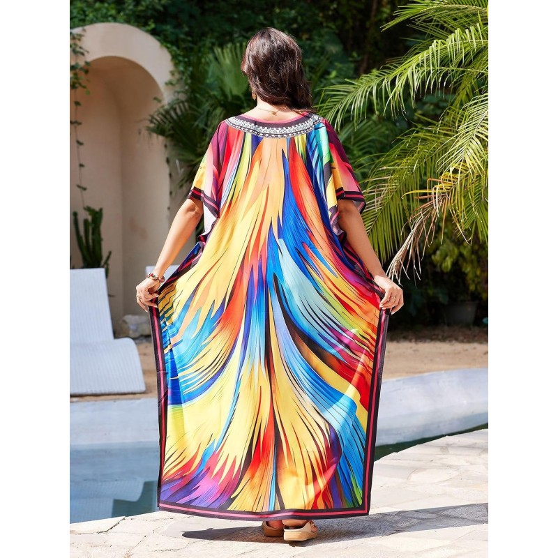Women's Plus Size Floral Kaftan Swim Coverup for Beach