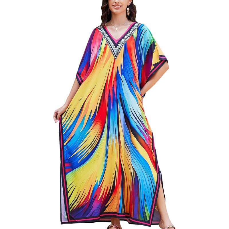 Women's Plus Size Floral Kaftan Swim Coverup for Beach