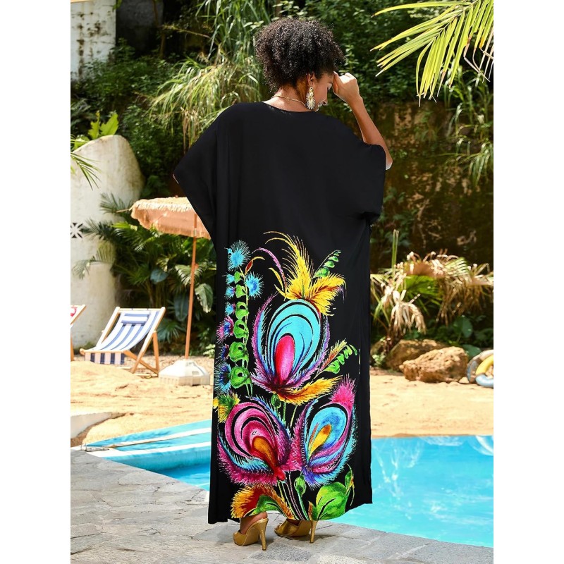 Black Eternal Bloom Floral Kaftan Dress Swim Cover Up Women’s Plus Size Black Floral Kaftan Dress Eternal Bloom Swim Cover Up