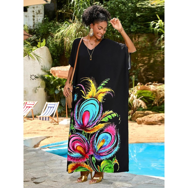 Black Eternal Bloom Floral Kaftan Dress Swim Cover Up Women’s Plus Size Black Floral Kaftan Dress Eternal Bloom Swim Cover Up