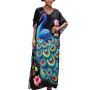 Women’s Plus Size Black Peacock’s Radiance Floral Kaftan Dress – Loose Swim Coverup for Beach Holiday