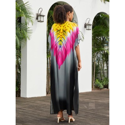 Women's Plus Size Fuchsia Floral Kaftan Dress Swim Cover Up