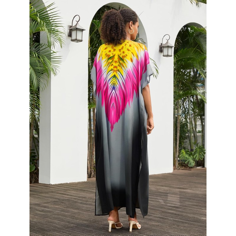 Women's Plus Size Fuchsia Floral Kaftan Dress Swim Cover Up