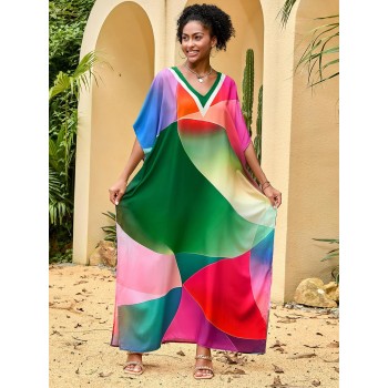 Women’s Plus Size Floral Kaftan Dress Swim Coverup Loose Fit Holiday Beach Casual Summer