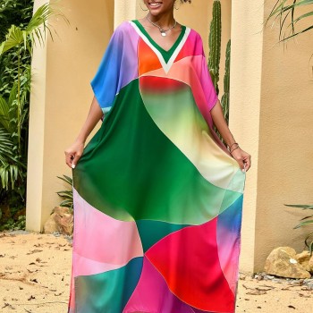 Women’s Plus Size Floral Kaftan Dress Swim Coverup Loose Fit Holiday Beach Casual Summer Women’s Plus Size Floral Kaftan Dress Swim Coverup Loose Fit Holiday Beach Casual Summer