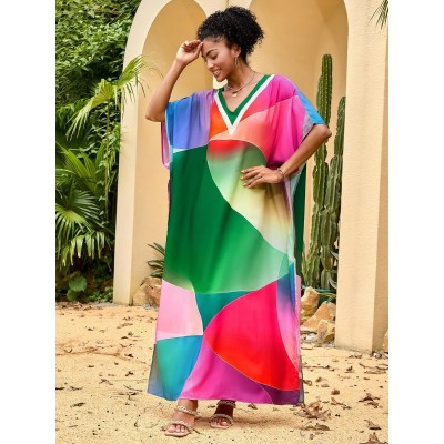 Women’s Plus Size Floral Kaftan Swim Coverup Beach Dress Women’s Plus Size Floral Kaftan Swim Coverup Beach Dress