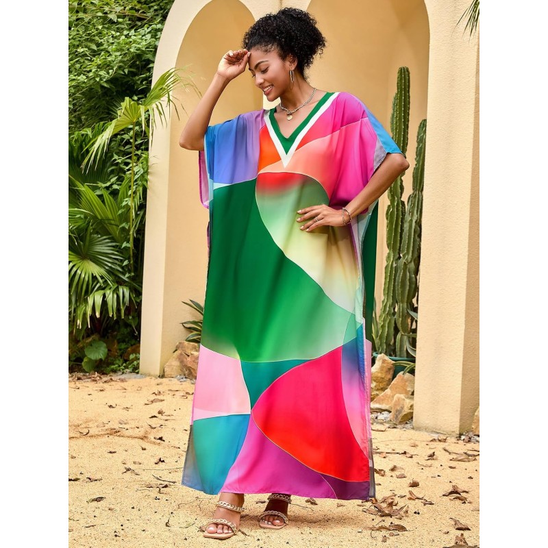 Women’s Plus Size Floral Kaftan Swim Coverup Beach Dress Women’s Plus Size Floral Kaftan Swim Coverup Beach Dress