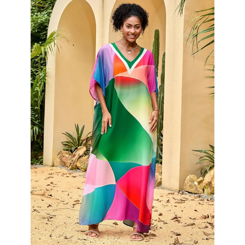 Women’s Plus Size Floral Kaftan Swim Coverup Beach Dress Women’s Plus Size Floral Kaftan Swim Coverup Beach Dress