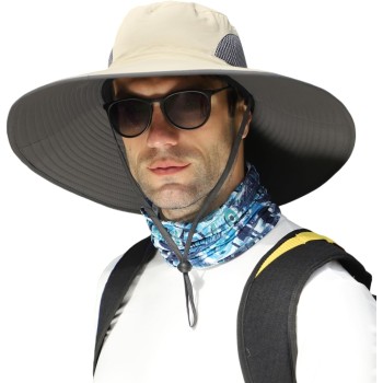 Oversized Unisex Sun Hat for Large Head 60-65cm Wide Brim UPF50+ Breathable Outdoor Bucket Fishing Hat