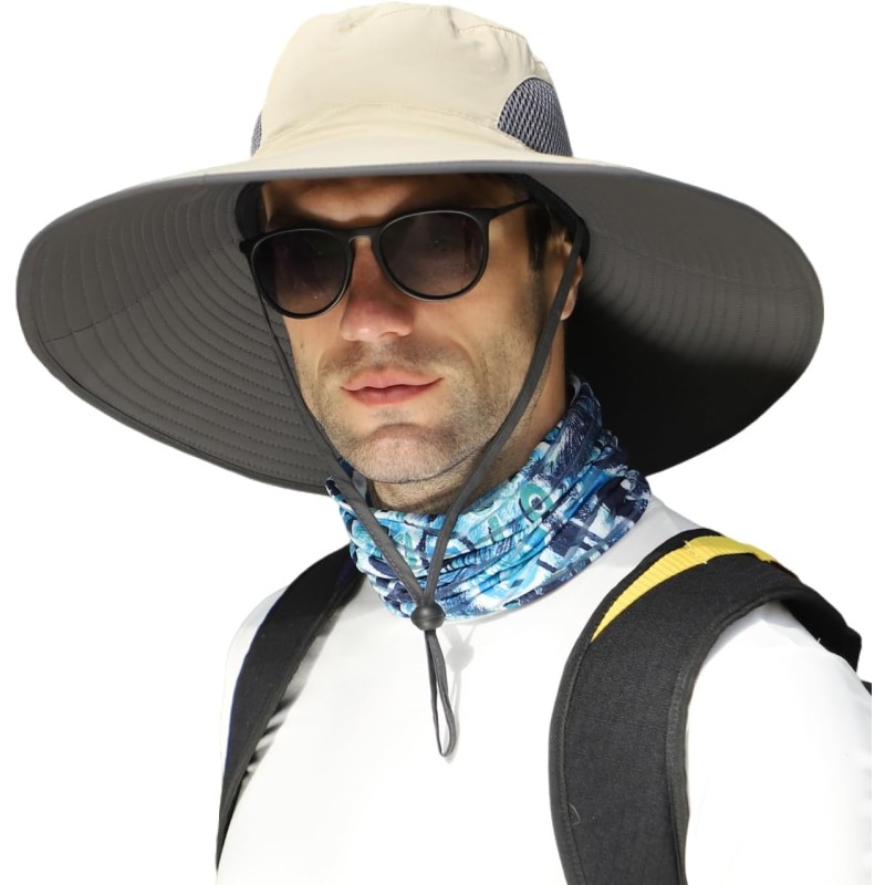 Oversized unisex sun hat for large head 60-65cm wide brim UPF50+ bucket hat