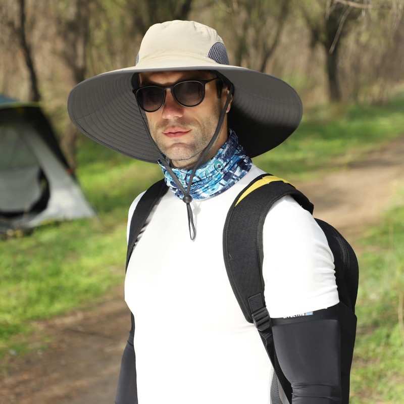 Oversized unisex sun hat for large head 60-65cm wide brim UPF50+ bucket hat