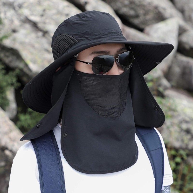 Unisex Adjustable Black Sun Hat for Hiking Fishing Unisex black sun hat with face and neck coverage for outdoor use