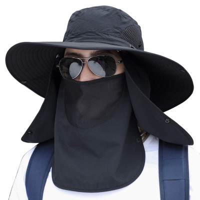 Unisex Adjustable Black Sun Hat for Hiking Fishing Unisex black sun hat with face and neck coverage for outdoor use