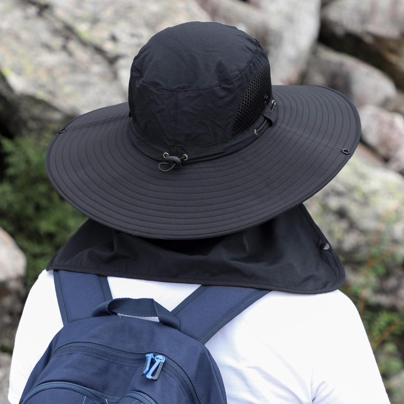 Unisex Adjustable Black Sun Hat for Hiking Fishing Unisex black sun hat with face and neck coverage for outdoor use