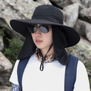Unisex Sun Hat Face Neck Coverage Adjustable One Size Black for Hiking Fishing Work Garden Sports