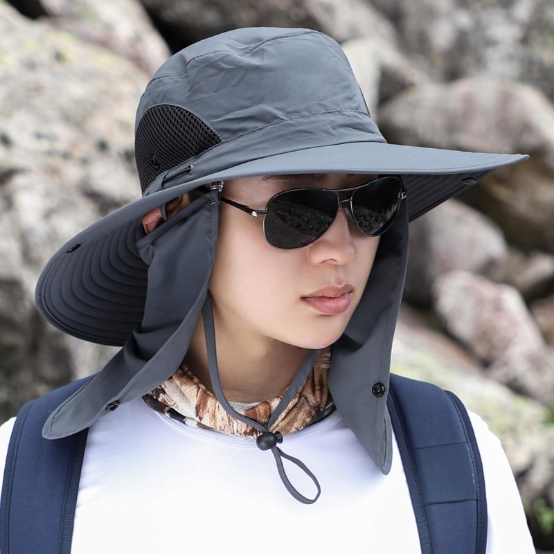Unisex Adjustable Dark Gray Sun Hat Unisex Dark Gray Sun Hat with Face Neck Coverage