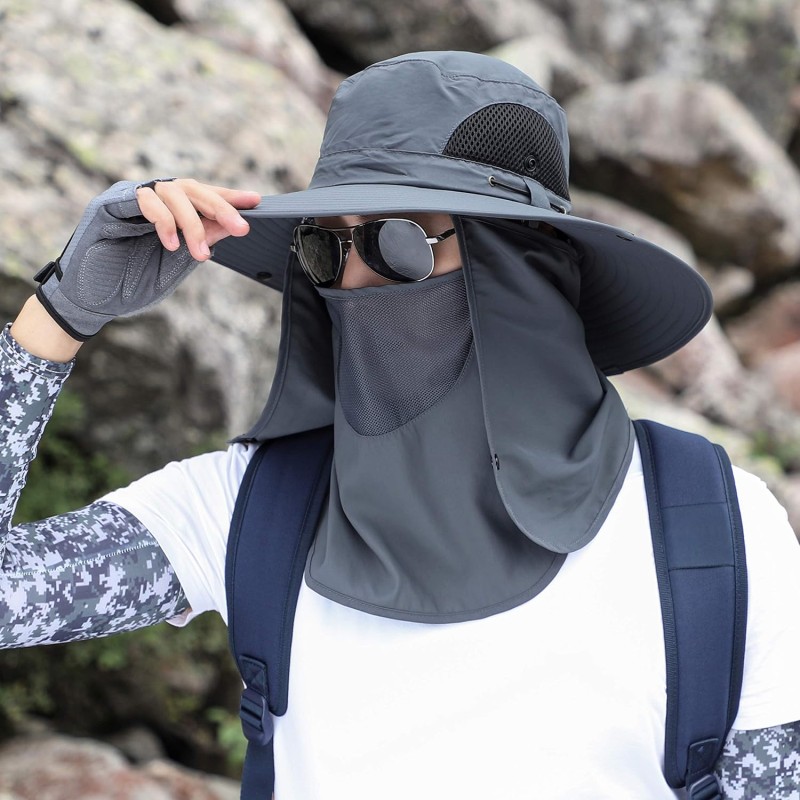 Unisex Adjustable Dark Gray Sun Hat Unisex Dark Gray Sun Hat with Face Neck Coverage