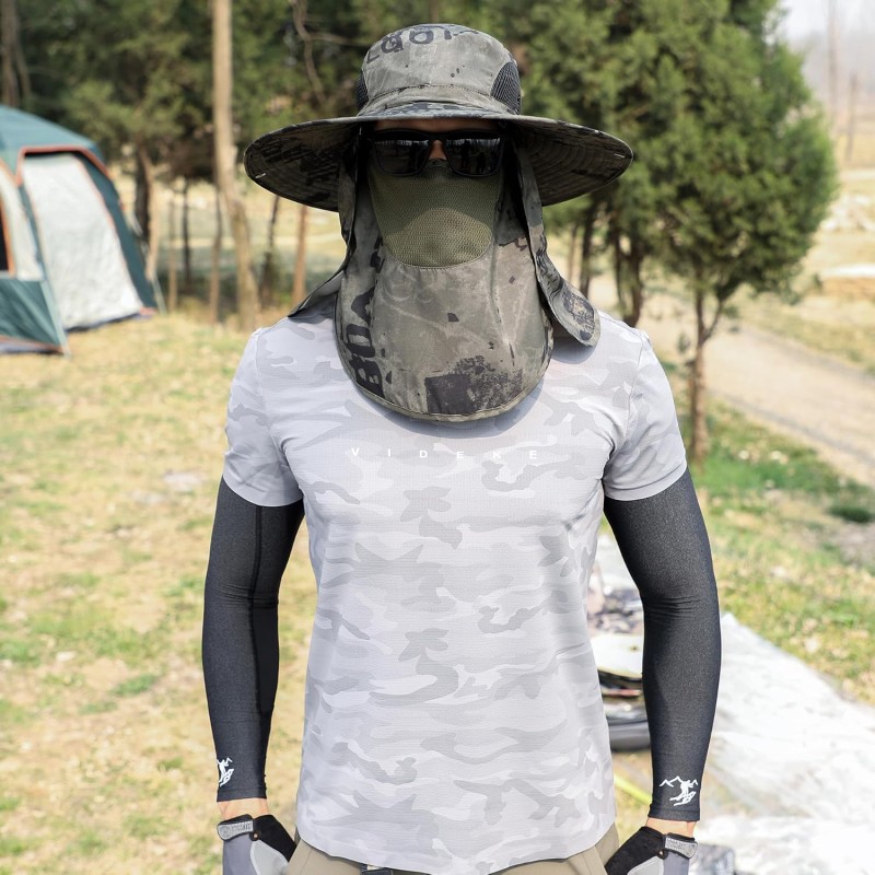 Unisex Army Green Sun Hat with Neck Flap Army green unisex sun hat with neck flap for hiking and fishing