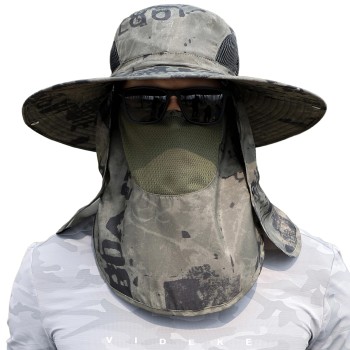 Unisex Sun Hat with Neck Flap, 360° UV Protection, Army Green Outdoor Hiking Fishing Work Hat (One Size)